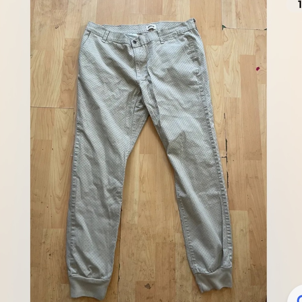 RUSTIC DIME Sunset Jogger Tan Khaki Pants Gray Dots Size 38 Woman Casual W12